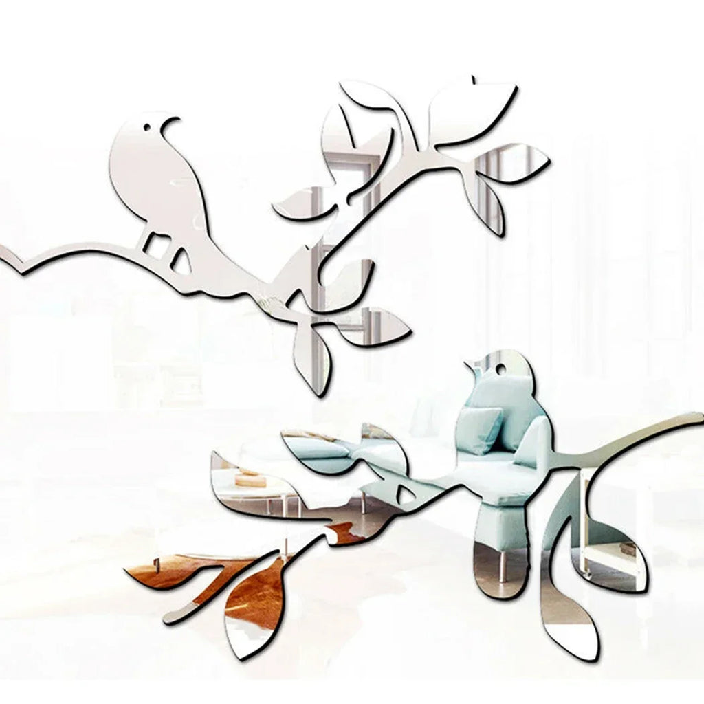 3D Mirror Birds Branch Wall Stickers | Removable Decorative Wall Art for Home