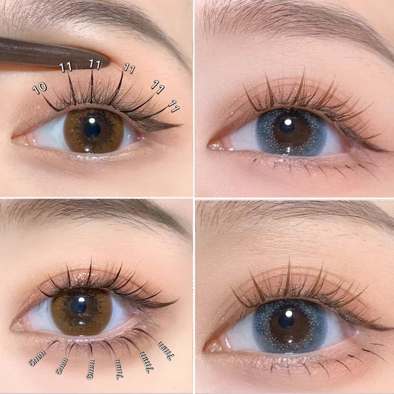 Brown Lashes A Type False Eyelashes 8-12mm | Natural Fairy Lash Clusters for Korean Makeup