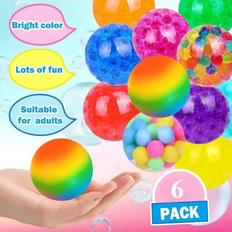 6PCS Mini Squishy Stress Balls Set | Rainbow Squeeze Ball EDC Toy Sensory Fidget Toy