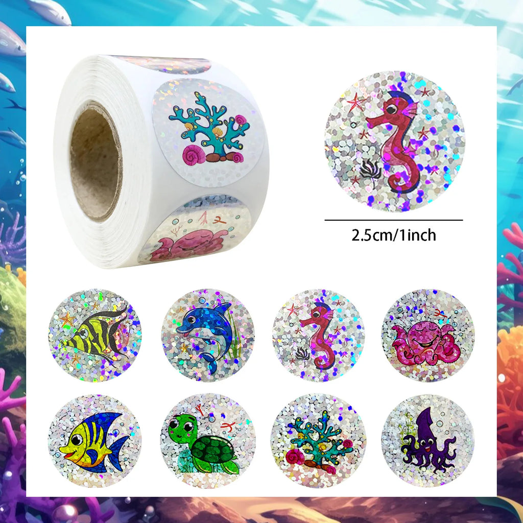 500pcs Rainbow Laser Marine Animal Stickers | DIY Scrapbooking Craft Stickers