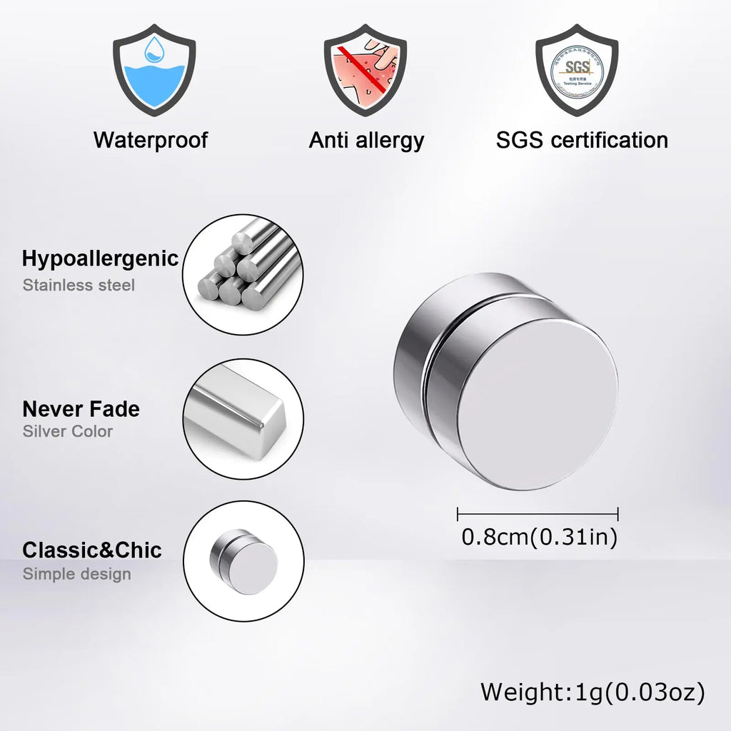 Vnox Magnetic Clip Earrings Non Piercing | Hip Hop Zircon Studs for Men Women Silver Party Gifts