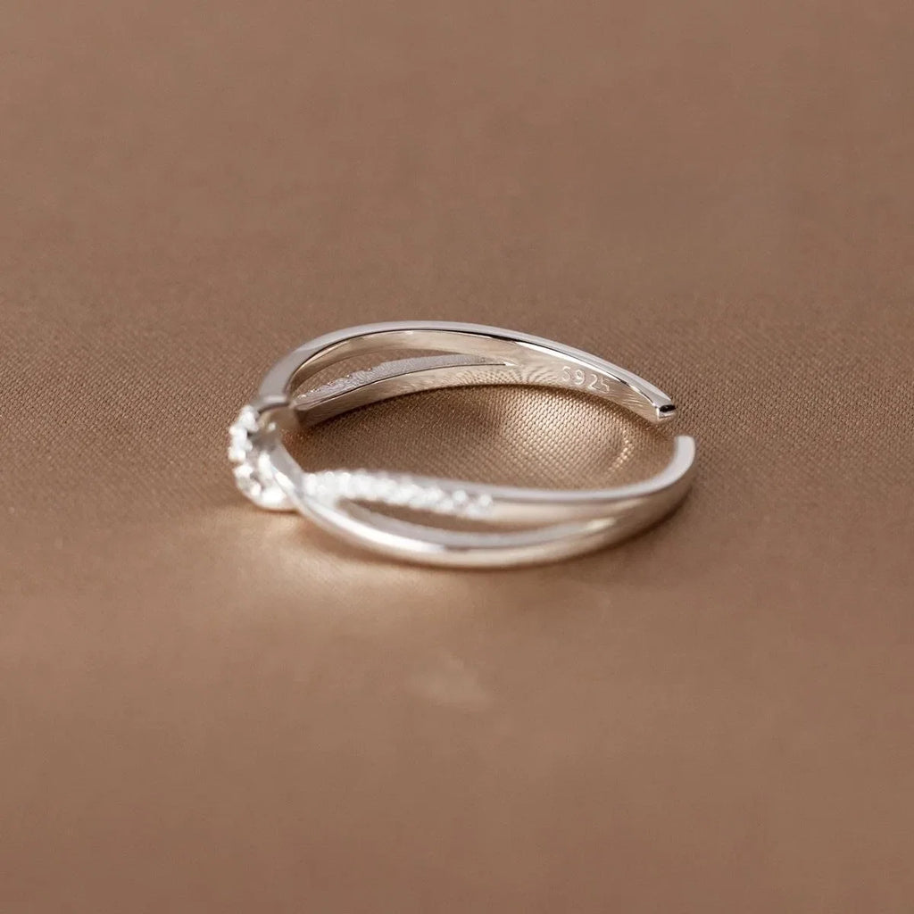 925 Sterling Silver Cross Knotting Zircon Ring | Women's Wedding Cocktail Jewelry