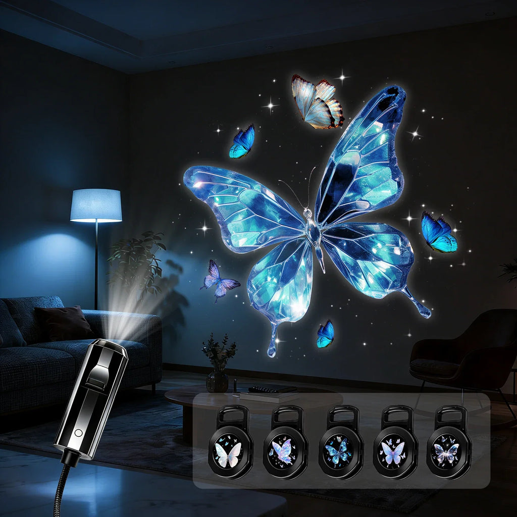 Butterfly Projection Night Light | 5 Pattern 360 Degree Rotating LED Lamp
