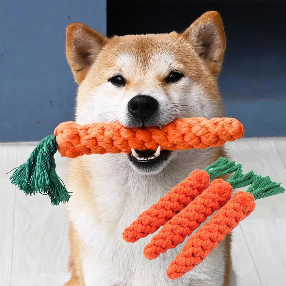 Carrot Dog Bite Rope Toy | Safe and Durable Chew Toy for Puppy Teeth Cleaning