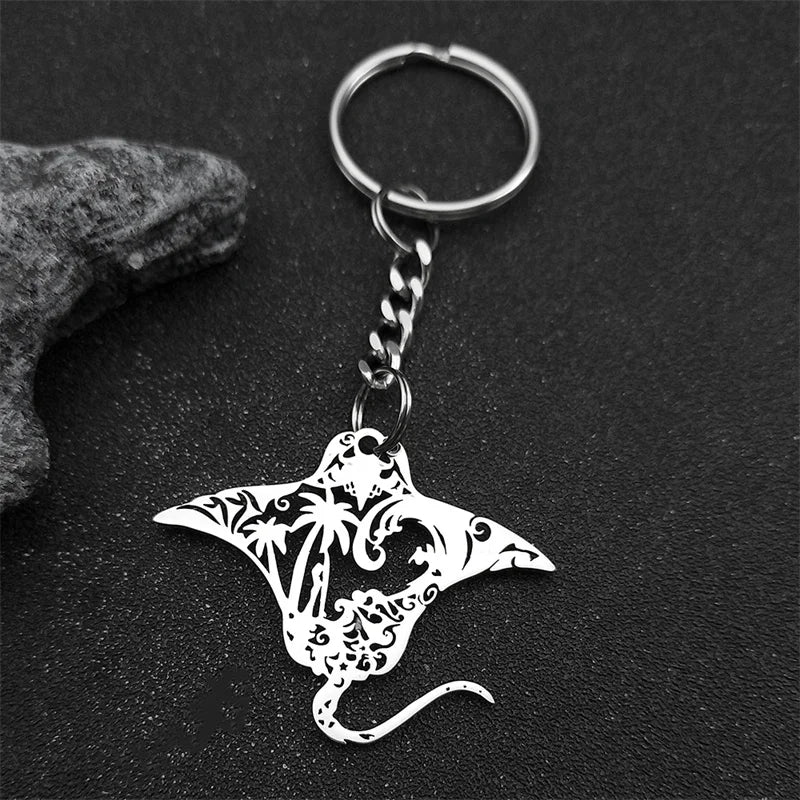 Manta Ray Sea Devil Fish Pendant Necklace | Stainless Steel Gold Silver Color Chain Jewelry