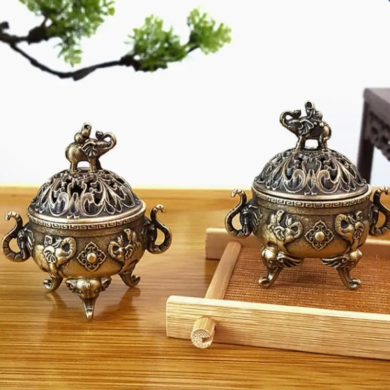 Elephant Lotus Incense Burner | Metal Incense Holder for Yoga Meditation