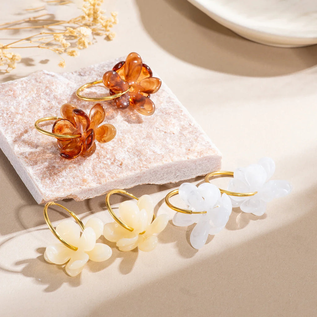 30mm Stainless Steel Drop Earrings | Resin Flower Design for Women