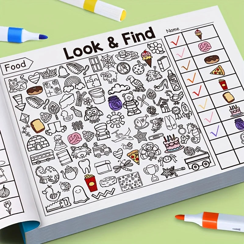 32 Pages Children's Hidden Object Coloring Book | Interactive Educational Matching Game
