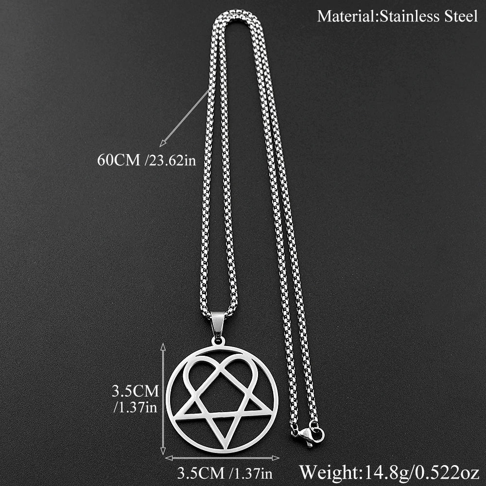 Stainless Steel Heartagram Pendant Necklace | Unisex Music Band Jewelry Gift