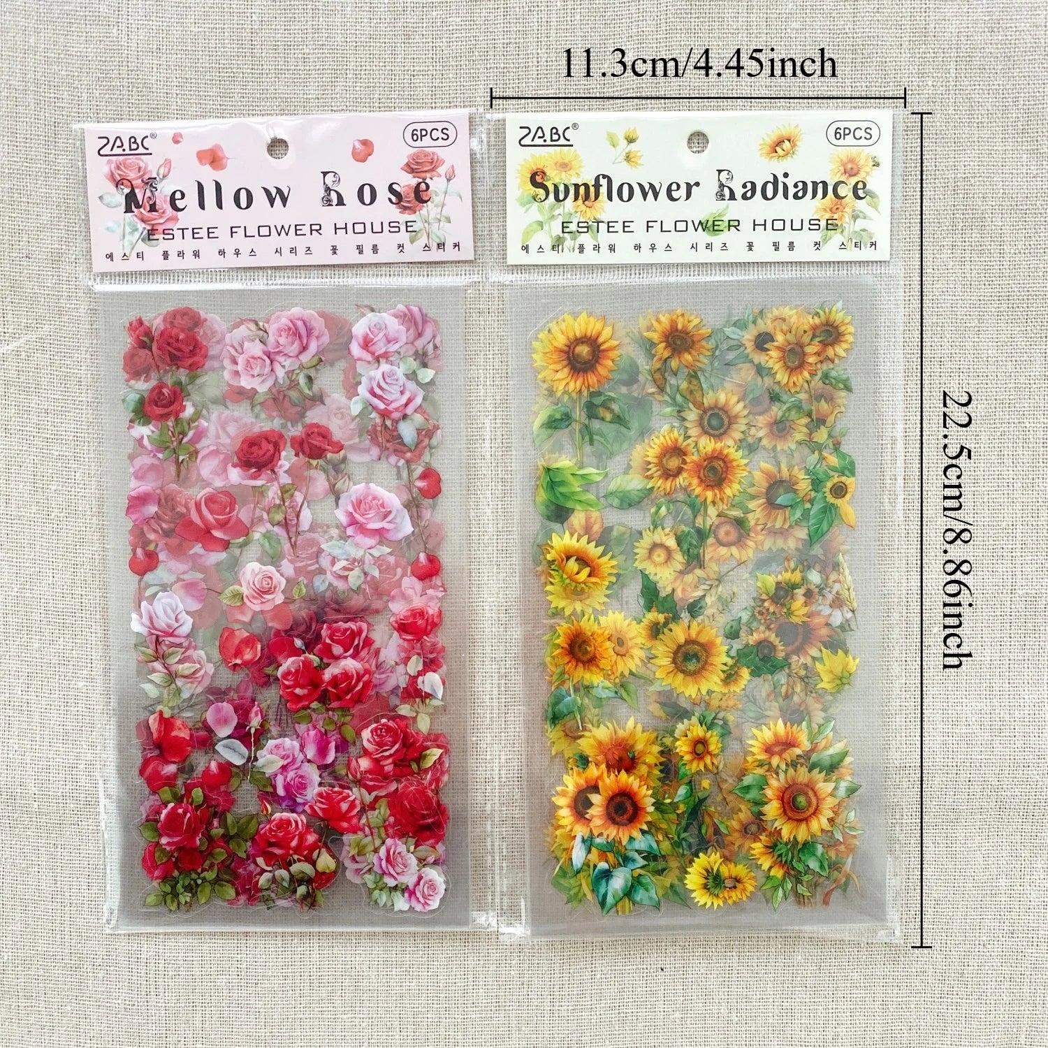 Transparent Flower Stickers Set | 6 Sheets PET Stickers for Scrapbook and Junk Journal