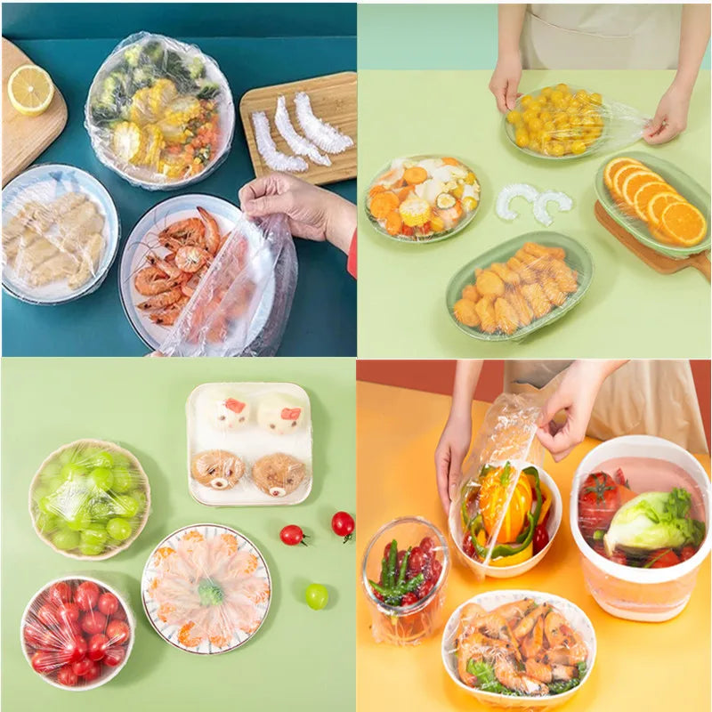 100PCS Disposable Food Cover Plastic Wrap | Kitchen Stretch Film for Bowls and Cups