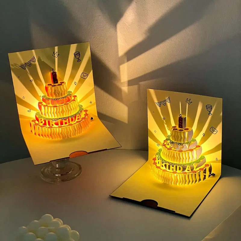 3D Music Light Birthday Card | Pop Up Cake Musical Greeting with Envelope