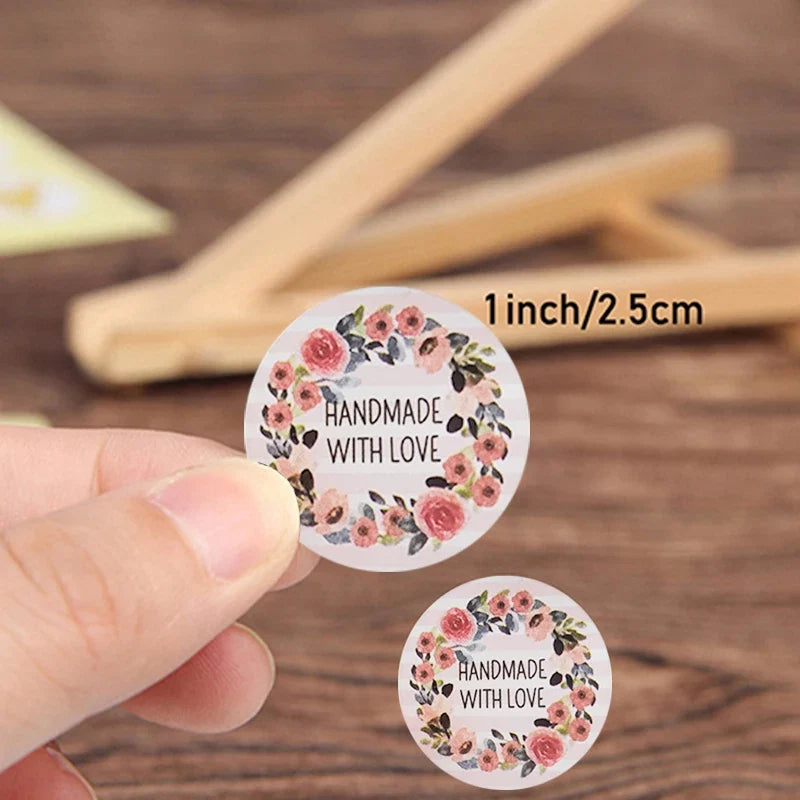 100-500 Flower Thank You Stickers for Small Business Packaging | Handmade Love Labels