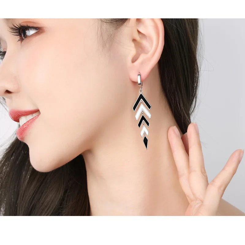 Women's 925 Sterling Silver Black & White Zircon Pendant Earrings Set | Fine Jewelry Gift