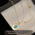Natural Turquoise Oval Shell Pendant Necklace | Gold Chain Collarbone Jewelry