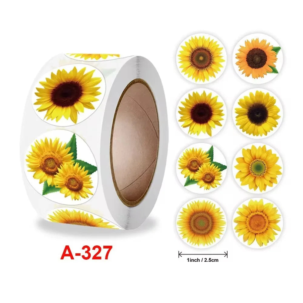 Sunflower Stickers Roll | 100-500PCS Small Labels for Packaging and Decor