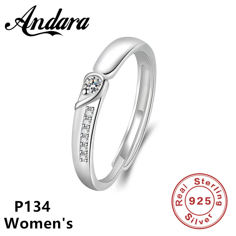 Real 925 Sterling Silver Open Ring with AAA Zirconia | Adjustable Wedding Band
