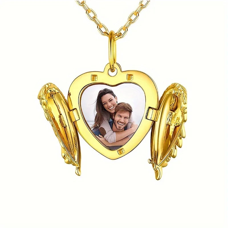 Custom Photo Pendant Necklace | Personalized Angel Wing Gift