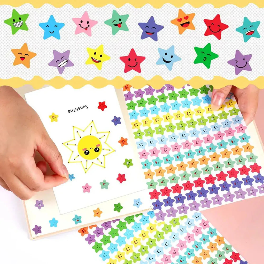 Happy Face Stars Reward Sticker Pack | 450-3000 Sheets for DIY Decor