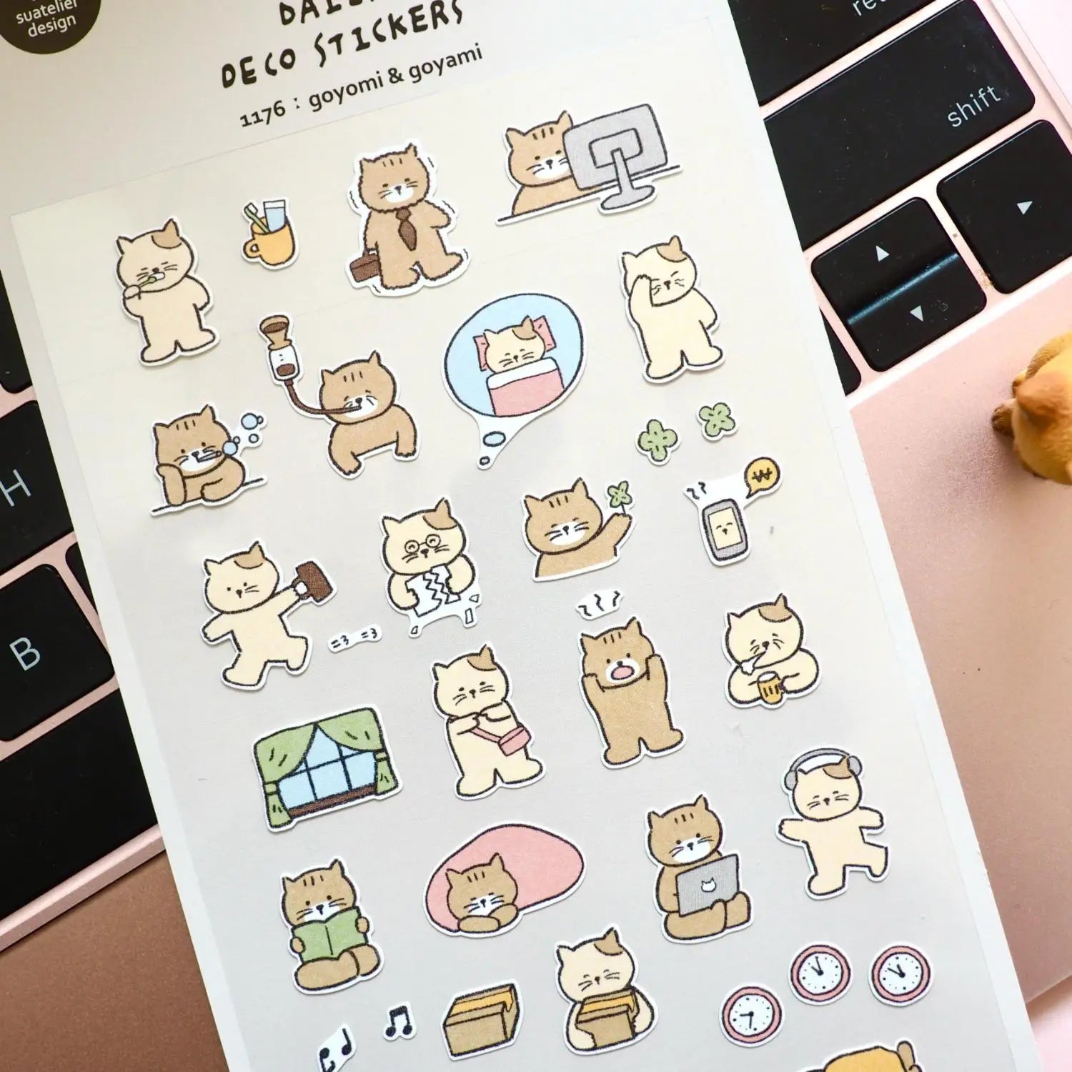 Korean Import Suatelier Cat Daily Life Cartoon Sticker Set | Paper Stickers for Scrapbooking Journaling