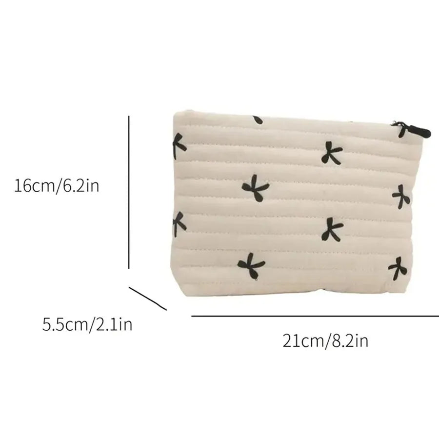 Large Capacity Embroidered Bow Cosmetic Case | Cute Zipper Makeup Bag
