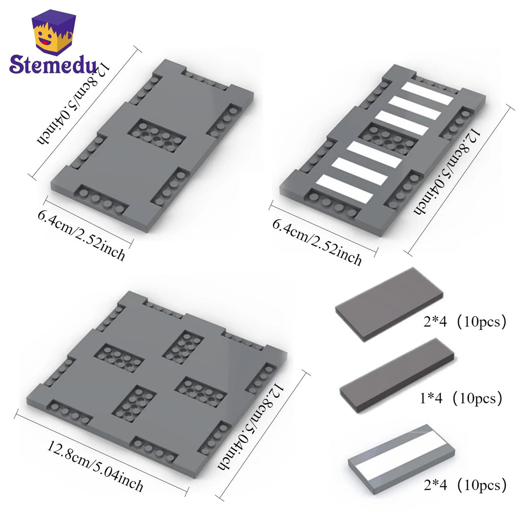 City Road Street Baseplate Building Blocks | Pedestrian Crossing Base Compatible with Major Brands