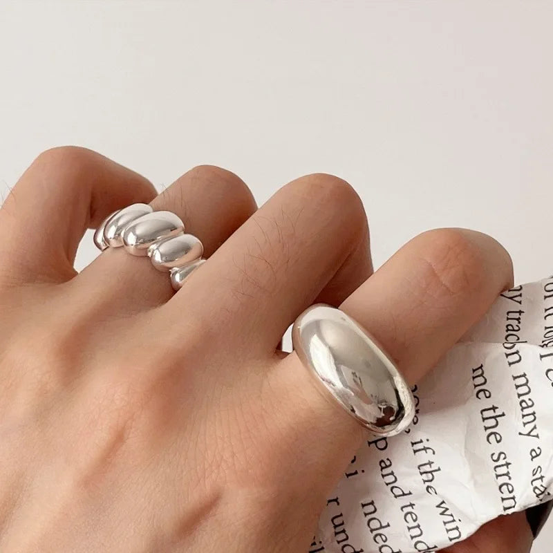 VENTFILLE 925 Sterling Silver Arched Wide Geometric Punk Ring | Asymmetric Cocktail Jewelry