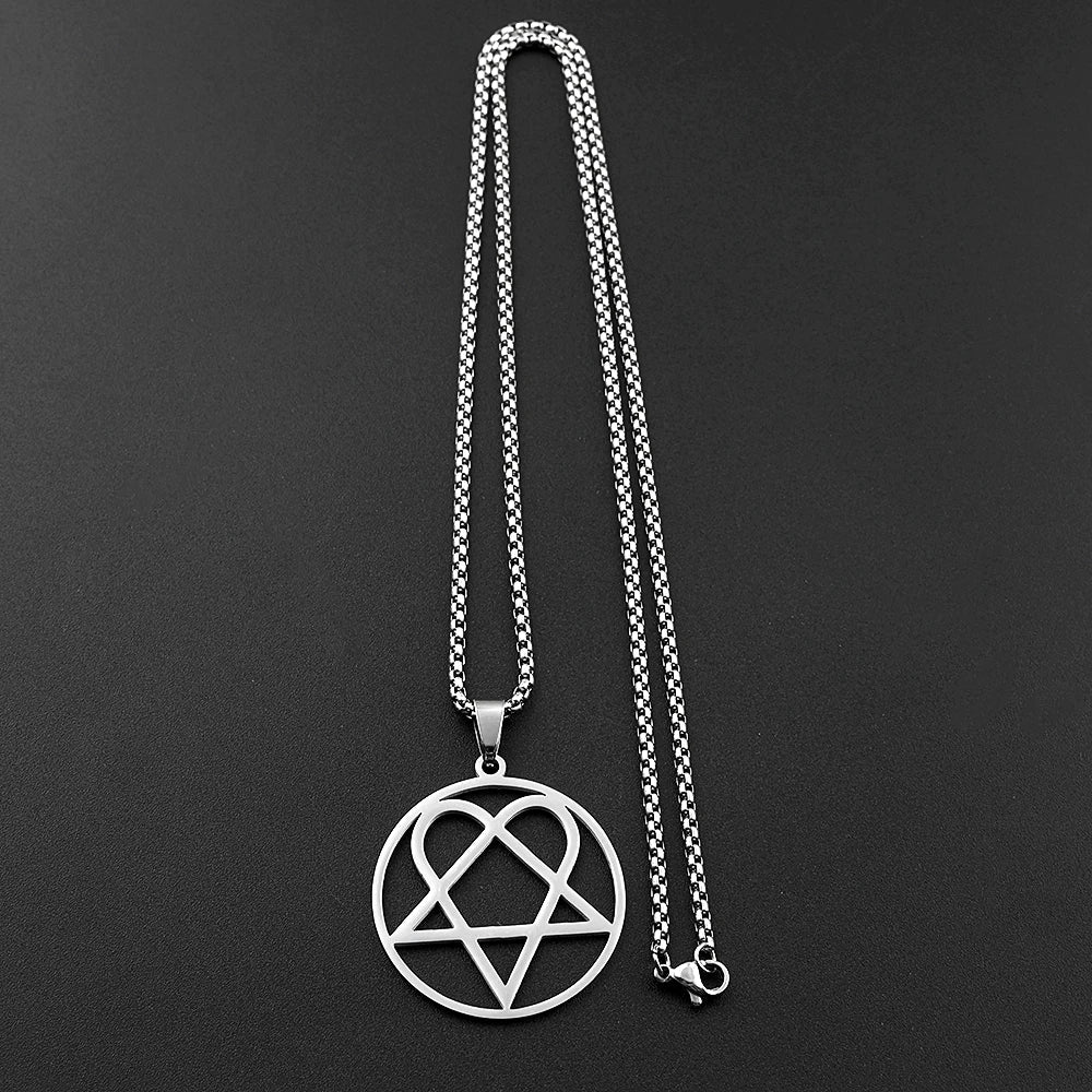 Stainless Steel Heartagram Pendant Necklace | Unisex Music Band Jewelry Gift