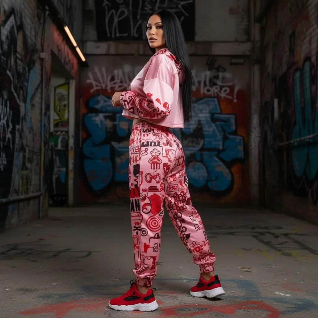 Pink Graffiti scribbles Women's Quick Dry Sweatpants(L65) CREATED BY DESIGNS BY KIEKIE