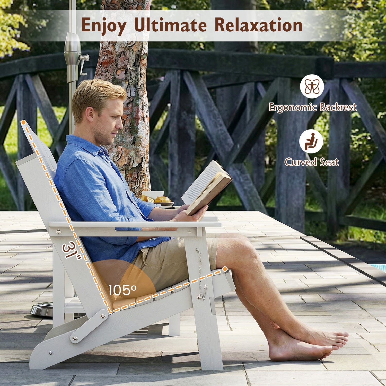 Folding Adirondack Chair with High Backrest - HDPE Weather Resistant