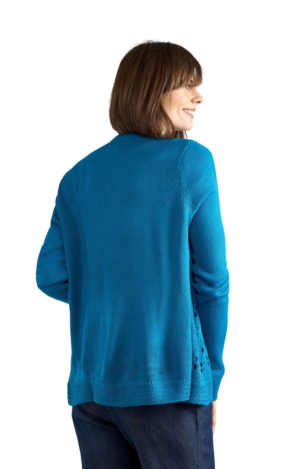 Women's Open Front Pointelle Shrug — Curved Hem Soft Acrylic