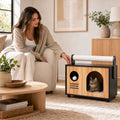 Wooden Cat House with Scratching Post and Cushion