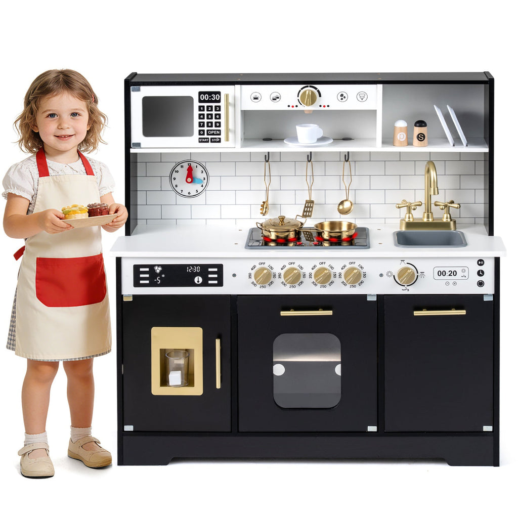 Wooden Play Kitchen for Kids with Realistic Lights and Sounds