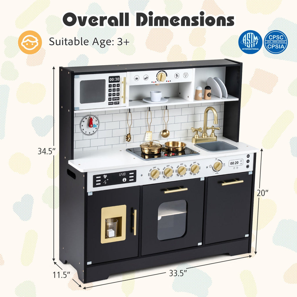 Wooden Play Kitchen for Kids with Realistic Lights and Sounds