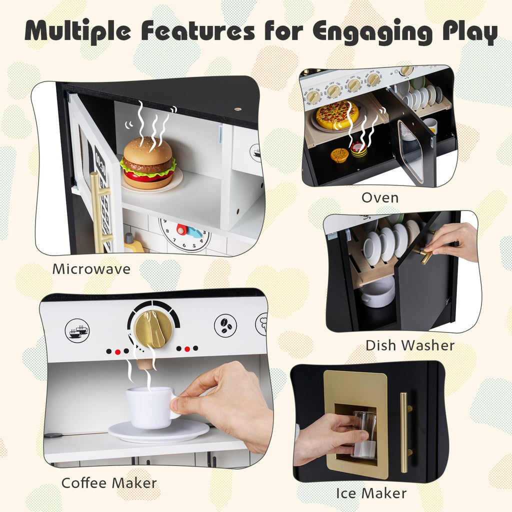 Wooden Play Kitchen for Kids with Realistic Lights and Sounds