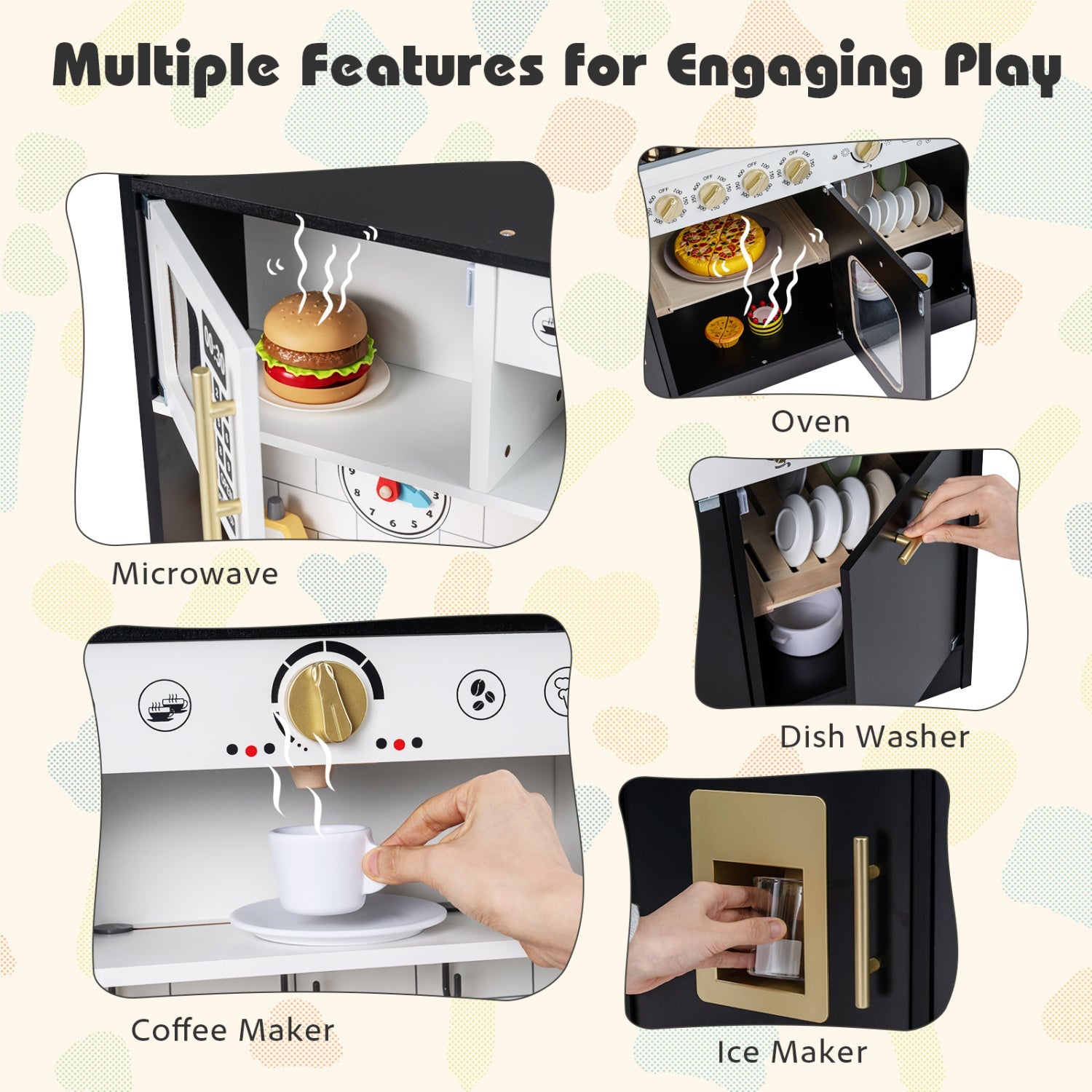 Wooden Play Kitchen for Kids with Realistic Lights and Sounds