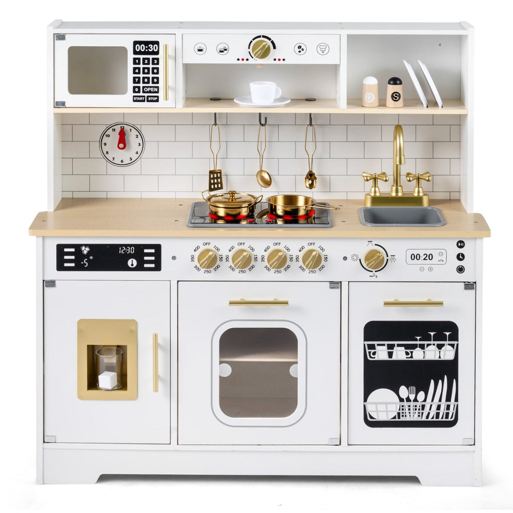 Wooden Play Kitchen for Kids with Realistic Lights and Sounds