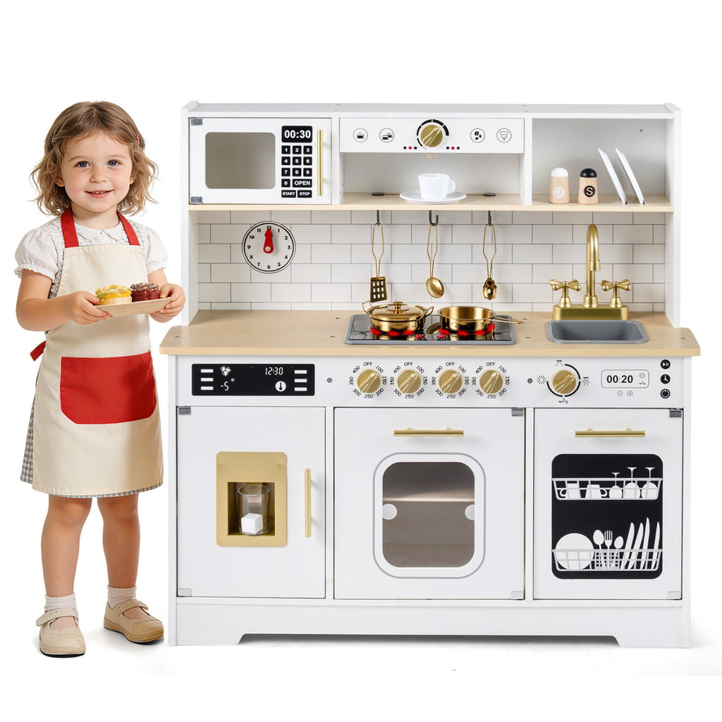 Wooden Play Kitchen for Kids with Realistic Lights and Sounds