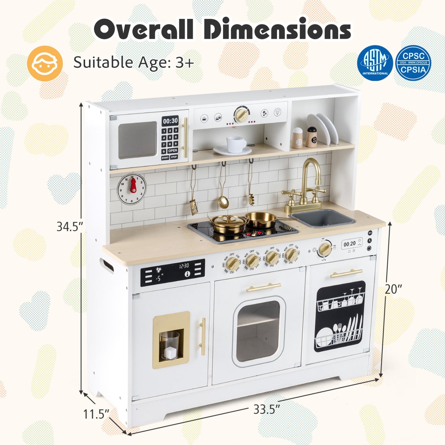 Wooden Play Kitchen for Kids with Realistic Lights and Sounds