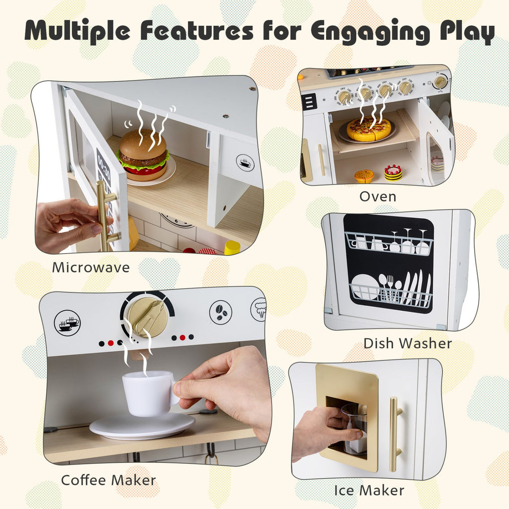 Wooden Play Kitchen for Kids with Realistic Lights and Sounds