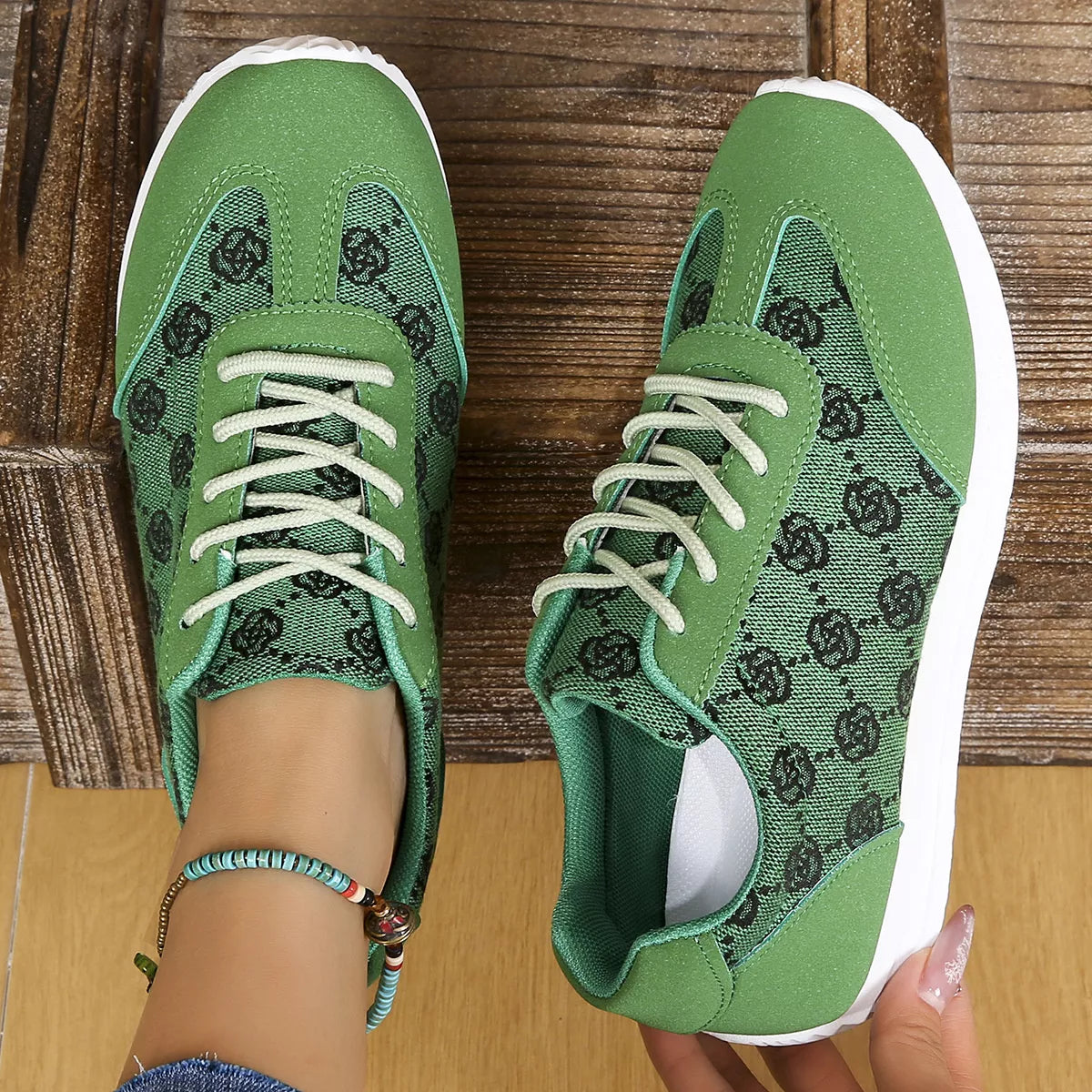 Floral Patterned Lace Up Sneakers