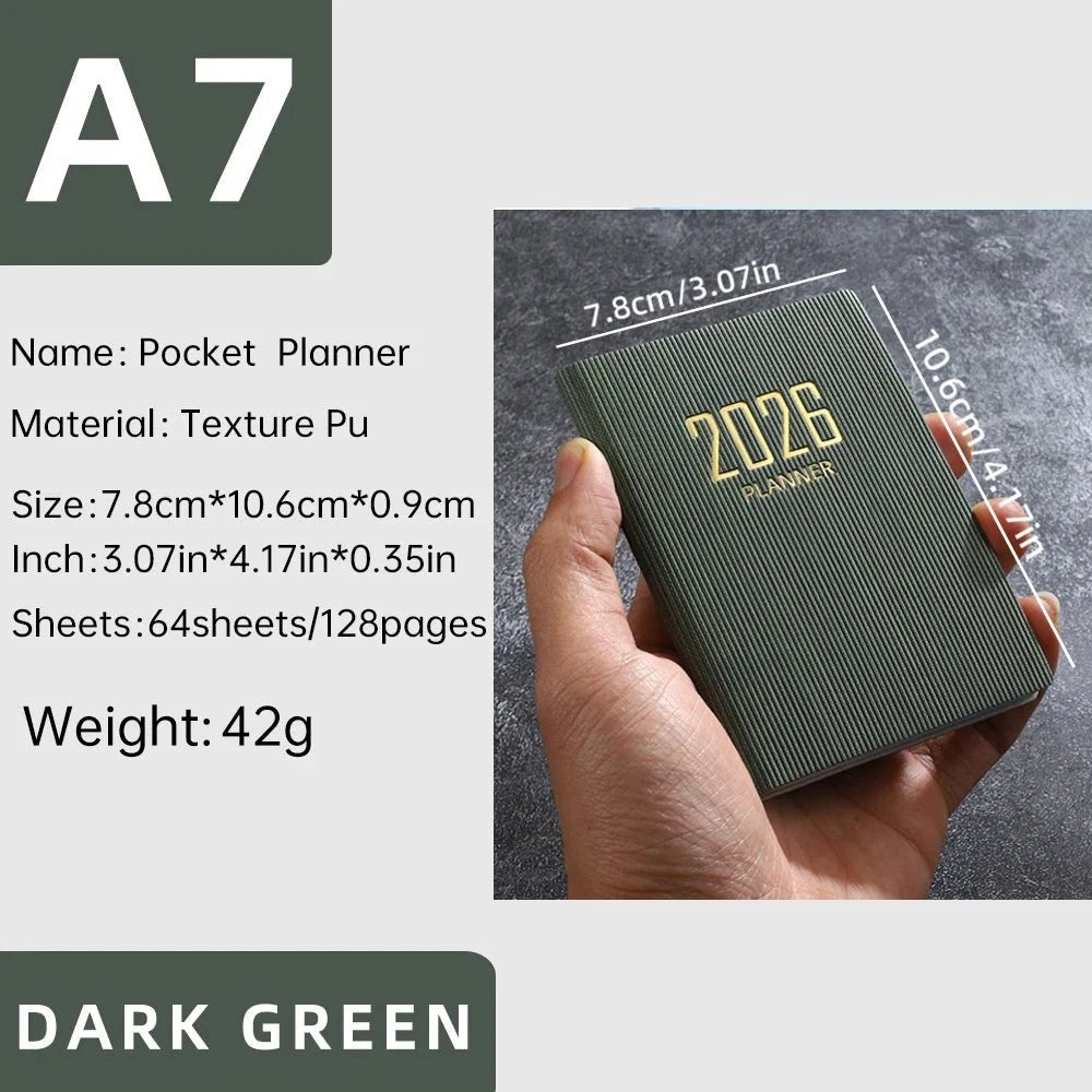 A7 2026 English Planner Book | Mini Pocket Weekly Calendar