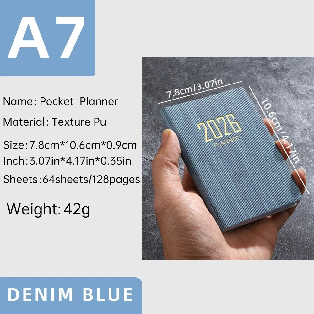 A7 2026 English Planner Book | Mini Pocket Weekly Calendar
