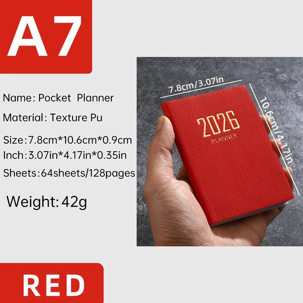 A7 2026 English Planner Book | Mini Pocket Weekly Calendar