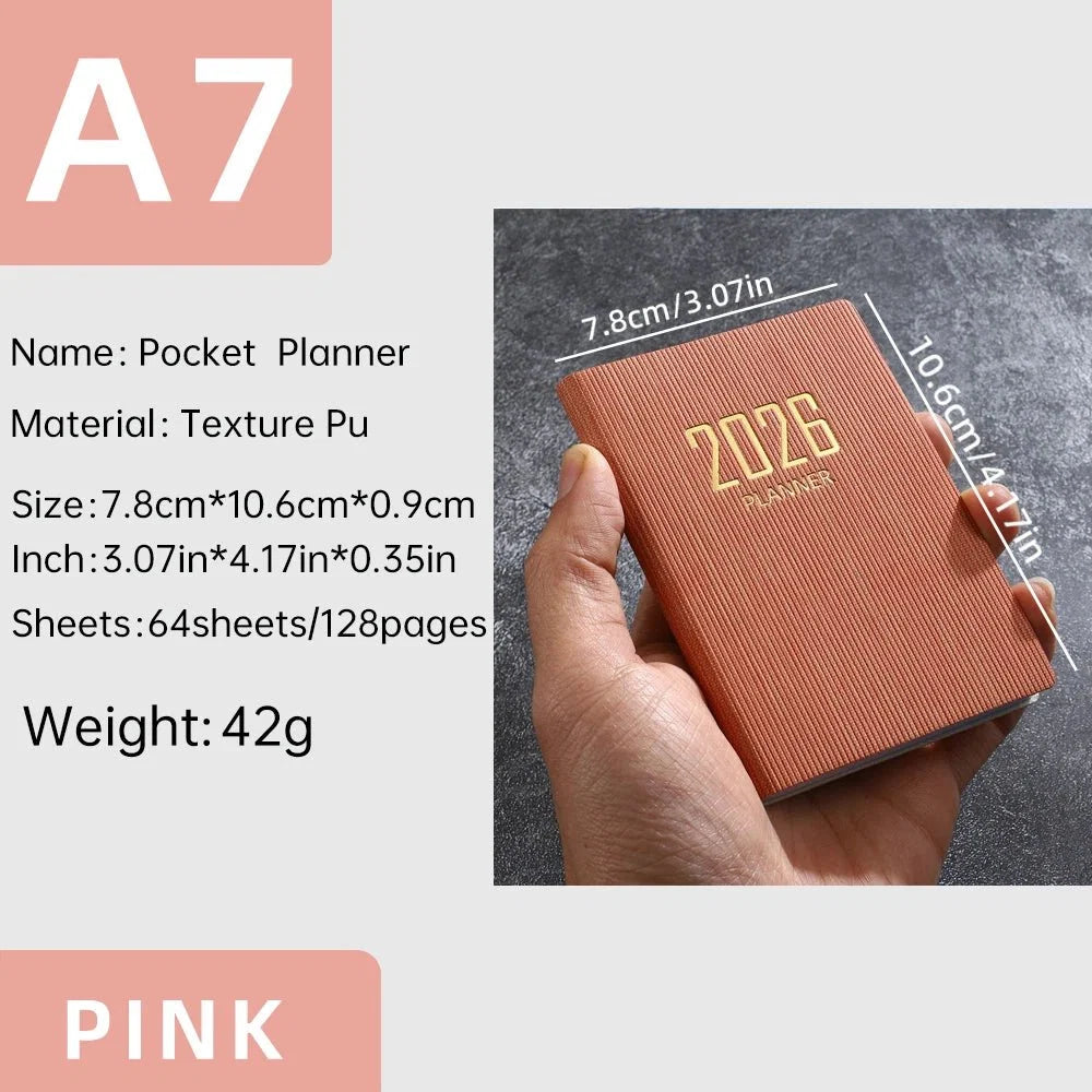 A7 2026 English Planner Book | Mini Pocket Weekly Calendar