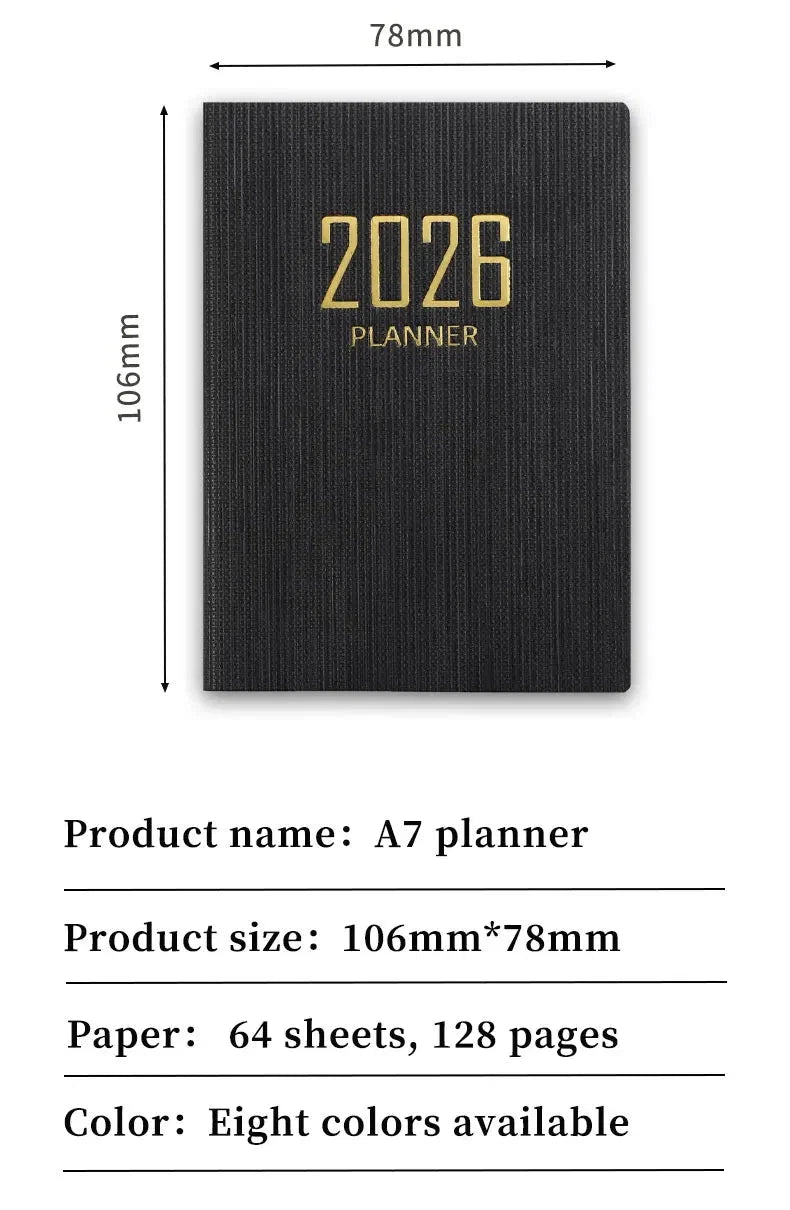 A7 2026 English Planner Book | Mini Pocket Weekly Calendar