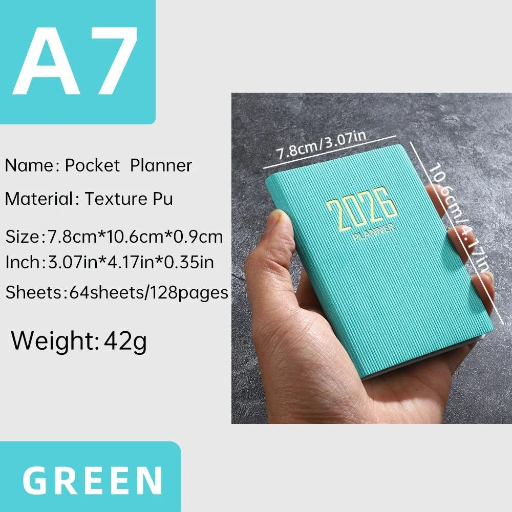 A7 2026 English Planner Book | Mini Pocket Weekly Calendar