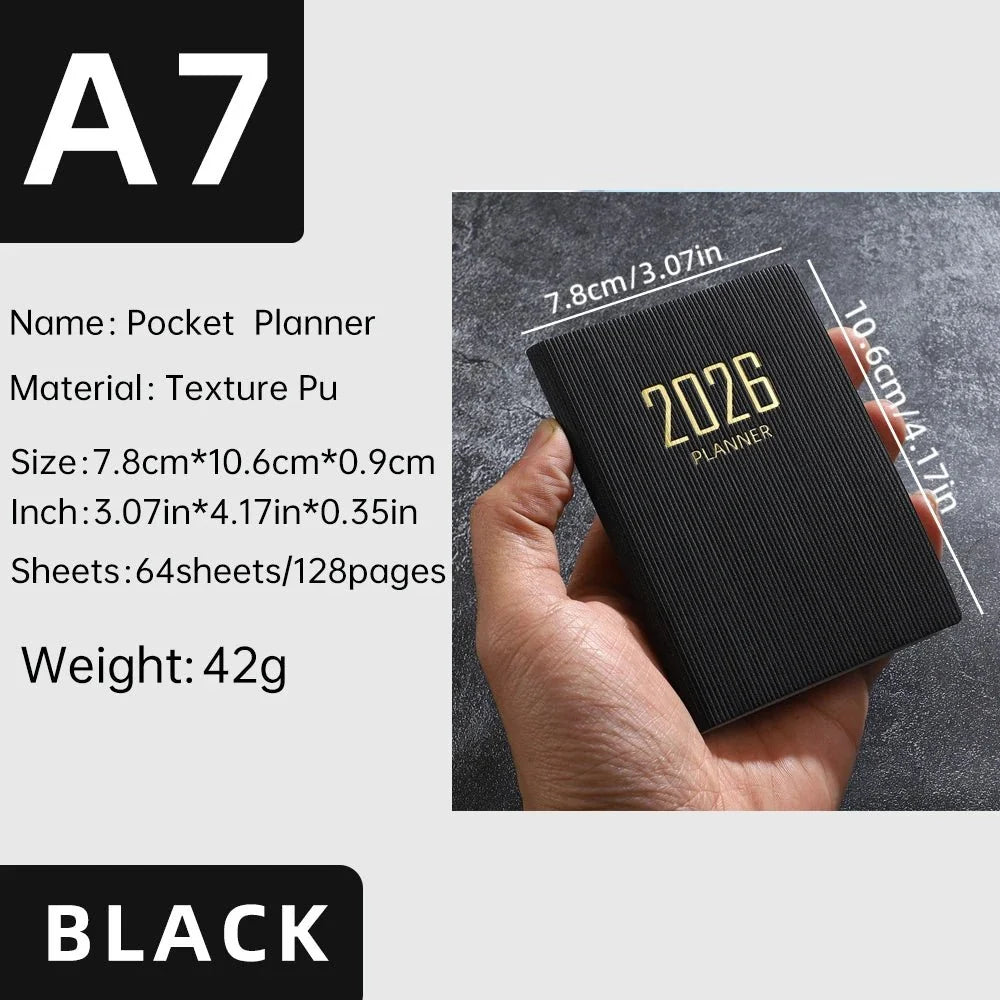 A7 2026 English Planner Book | Mini Pocket Weekly Calendar