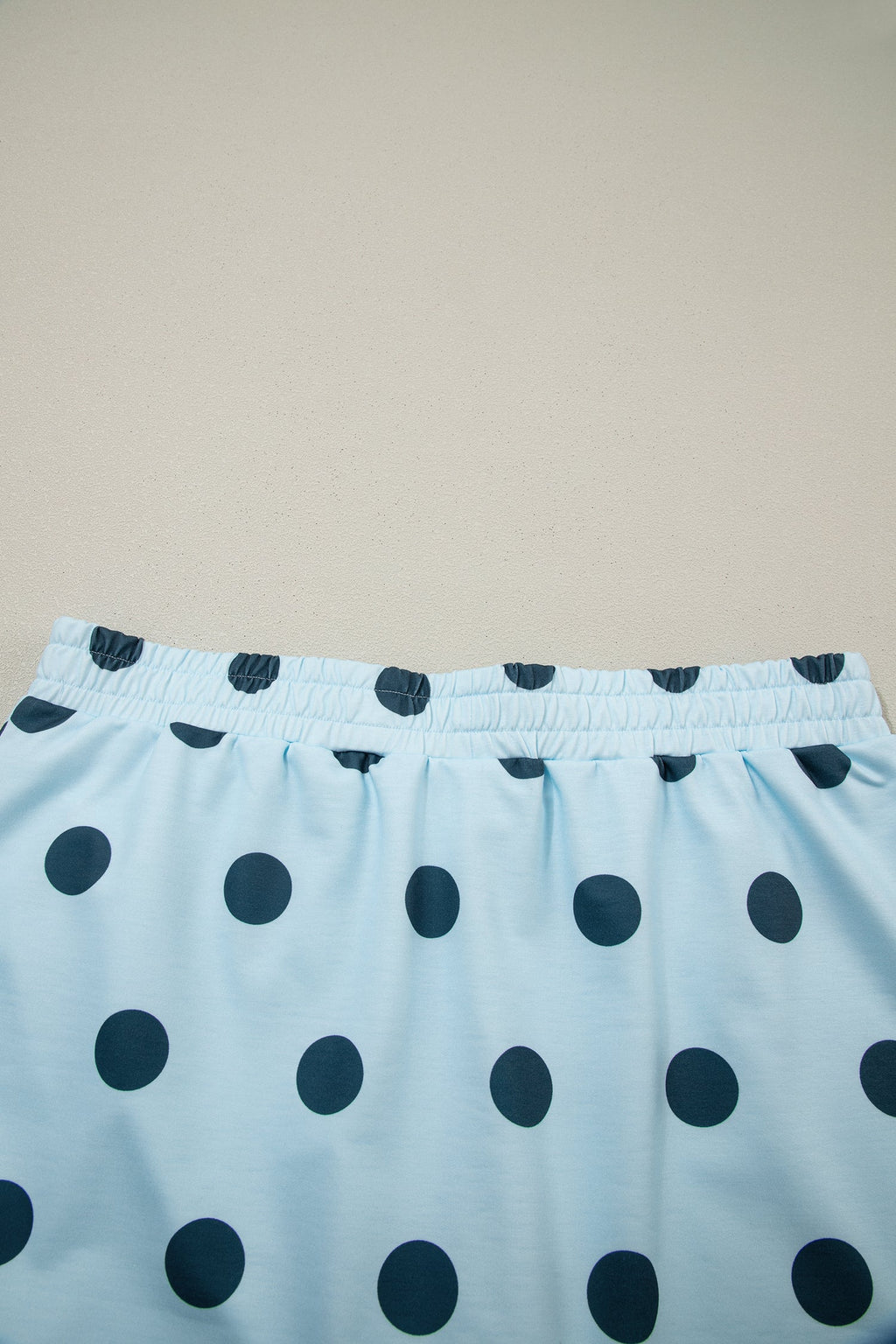 Sky Blue Ribbed Trim Polka Dot Print Tank Split Mini Skort 2pcs Set