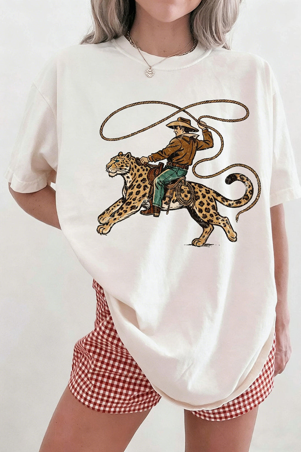 White Leopard Rodeo Cowboy Graphic Casual Tee